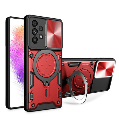 Samsung Galaxy A73 5G Magnetic Holder CD Texture Sliding Camshield Phone Case, TPU PC Shockproof Cover