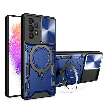 Samsung Galaxy A73 5G Magnetic Holder CD Texture Sliding Camshield Phone Case, TPU PC Shockproof Cover