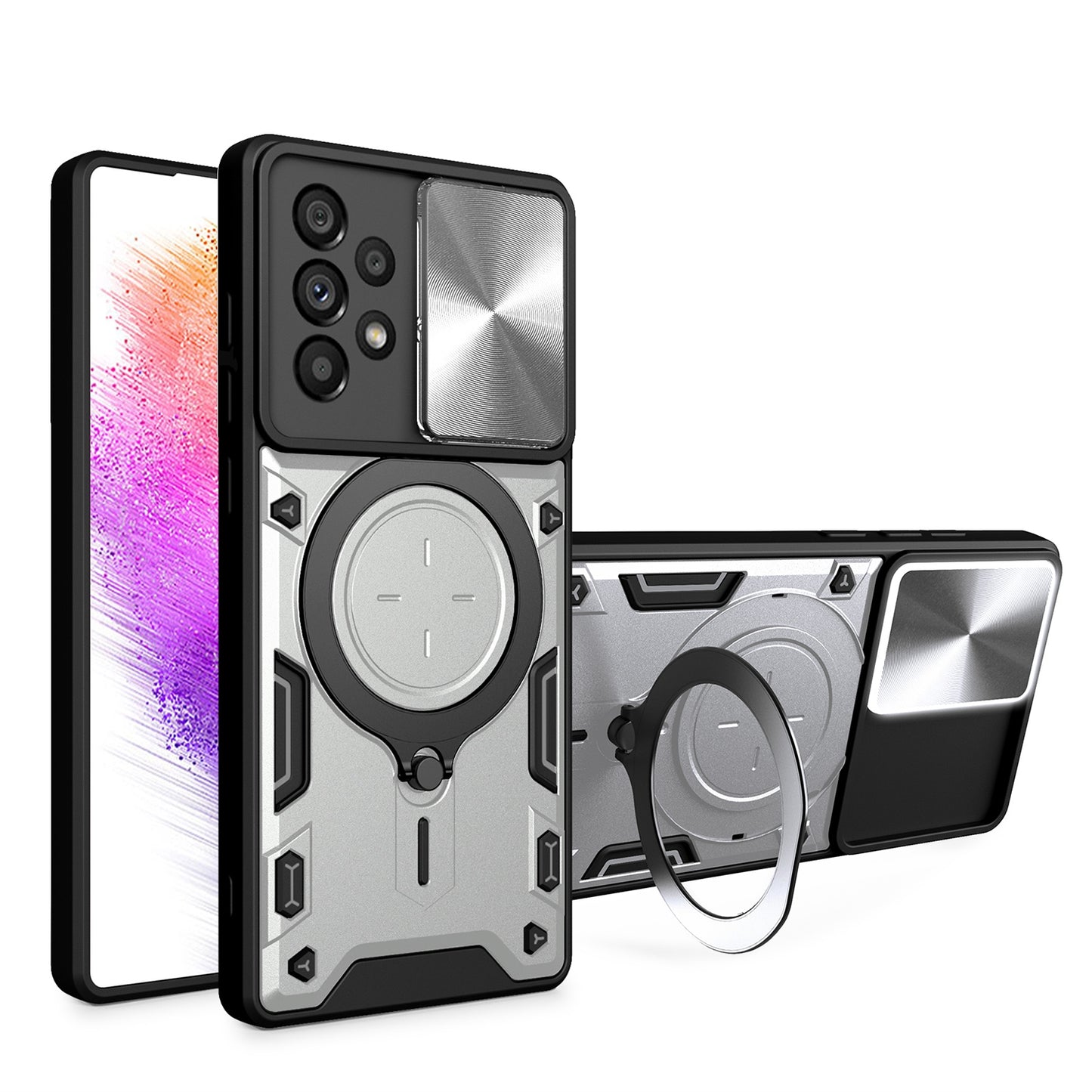 Samsung Galaxy A73 5G Magnetic Holder CD Texture Sliding Camshield Phone Case, TPU PC Shockproof Cover