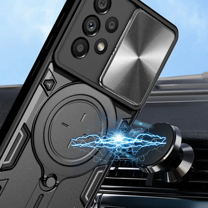 Samsung Galaxy A73 5G Magnetic Holder CD Texture Sliding Camshield Phone Case, TPU PC Shockproof Cover