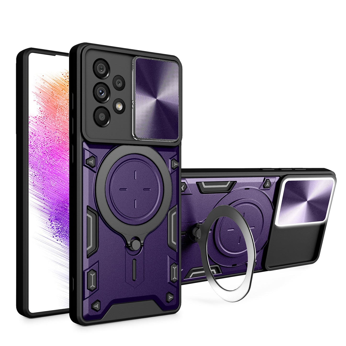 Samsung Galaxy A73 5G Magnetic Holder CD Texture Sliding Camshield Phone Case, TPU PC Shockproof Cover