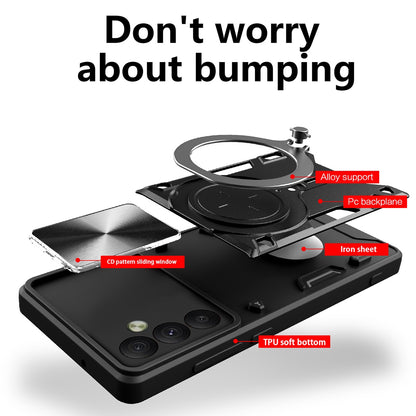 Samsung Galaxy A54 5G Magnetic Holder CD Texture Sliding Camshield Phone Case, TPU PC Shockproof Cover