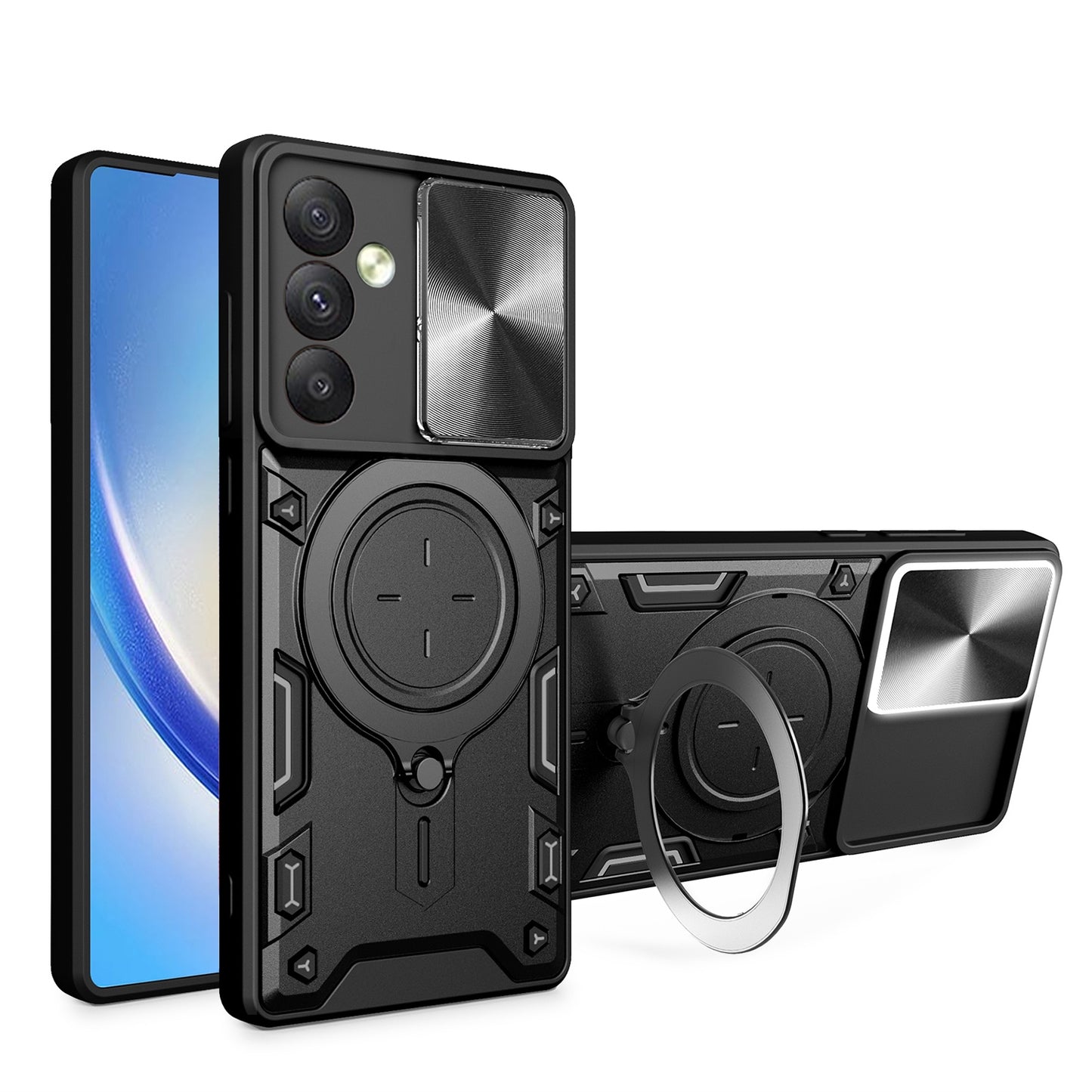 Samsung Galaxy A54 5G Magnetic Holder CD Texture Sliding Camshield Phone Case, TPU PC Shockproof Cover