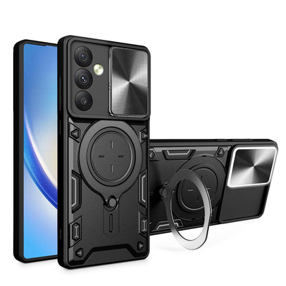 Samsung Galaxy A54 5G Magnetic Holder CD Texture Sliding Camshield Phone Case, TPU PC Shockproof Cover