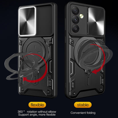 Samsung Galaxy A54 5G Magnetic Holder CD Texture Sliding Camshield Phone Case, TPU PC Shockproof Cover