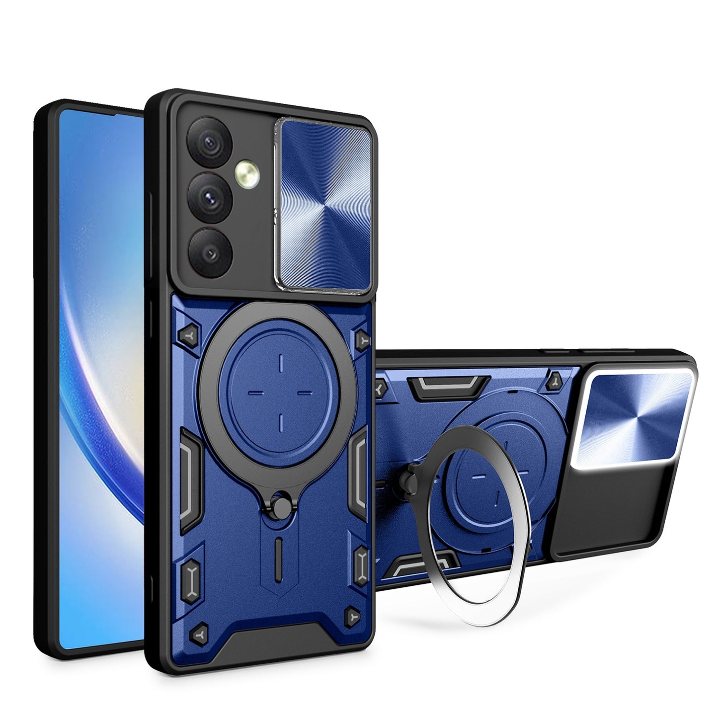Samsung Galaxy A54 5G Magnetic Holder CD Texture Sliding Camshield Phone Case, TPU PC Shockproof Cover