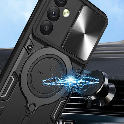 Samsung Galaxy A54 5G Magnetic Holder CD Texture Sliding Camshield Phone Case, TPU PC Shockproof Cover