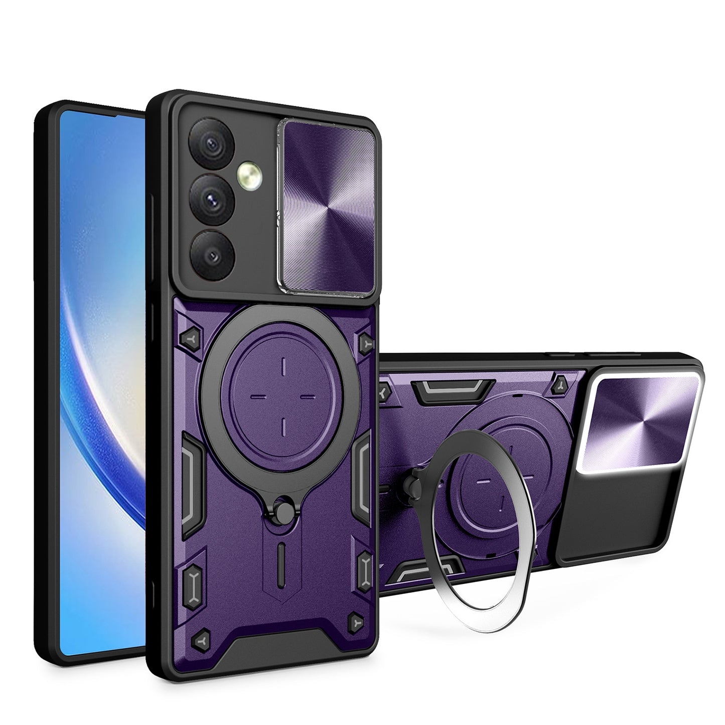 Samsung Galaxy A54 5G Magnetic Holder CD Texture Sliding Camshield Phone Case, TPU PC Shockproof Cover