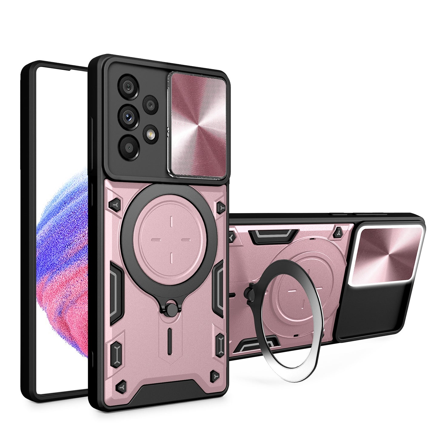 Samsung Galaxy A53 Magnetic Holder CD Texture Sliding Camshield Phone Case, TPU PC Shockproof Cover