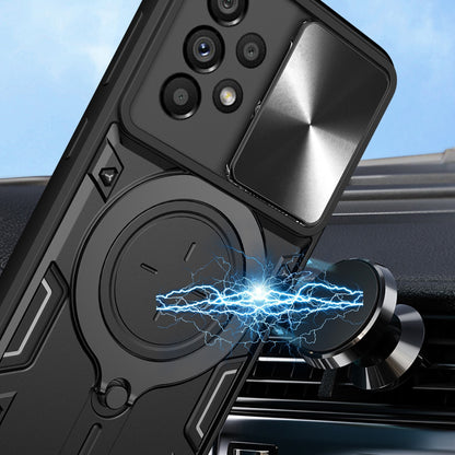 Samsung Galaxy A53 Magnetic Holder CD Texture Sliding Camshield Phone Case, TPU PC Shockproof Cover