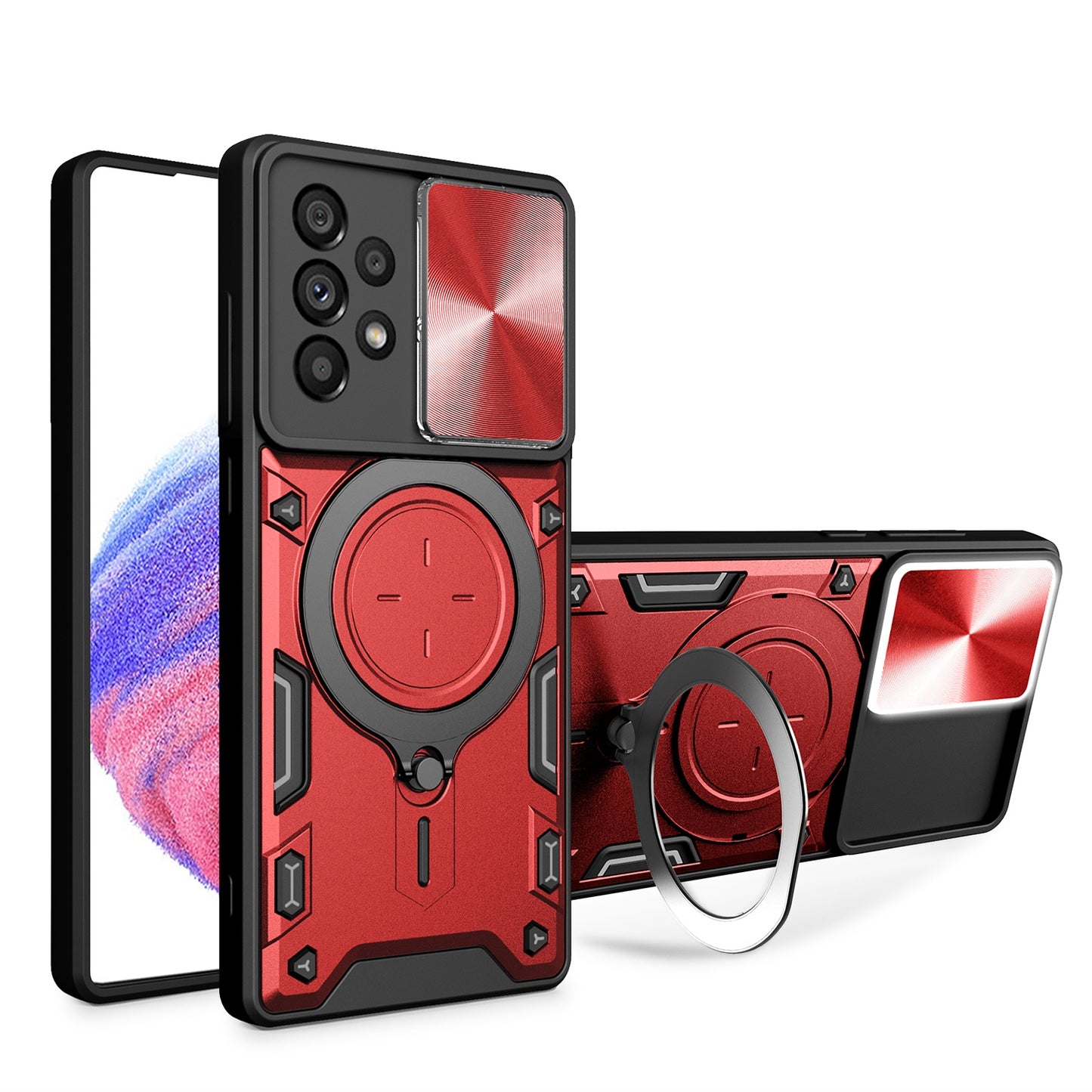 Samsung Galaxy A53 Magnetic Holder CD Texture Sliding Camshield Phone Case, TPU PC Shockproof Cover