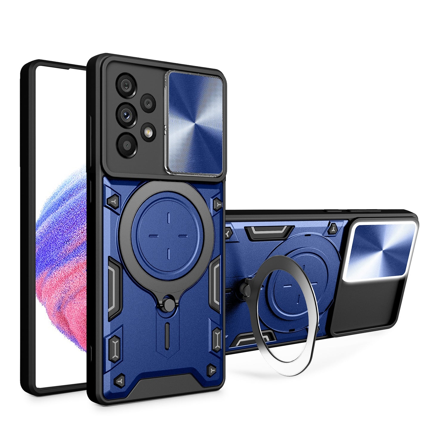 Samsung Galaxy A53 Magnetic Holder CD Texture Sliding Camshield Phone Case, TPU PC Shockproof Cover