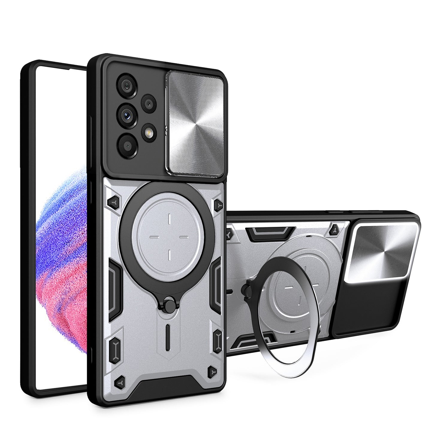Samsung Galaxy A53 Magnetic Holder CD Texture Sliding Camshield Phone Case, TPU PC Shockproof Cover