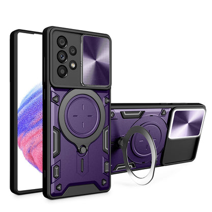Samsung Galaxy A53 Magnetic Holder CD Texture Sliding Camshield Phone Case, TPU PC Shockproof Cover
