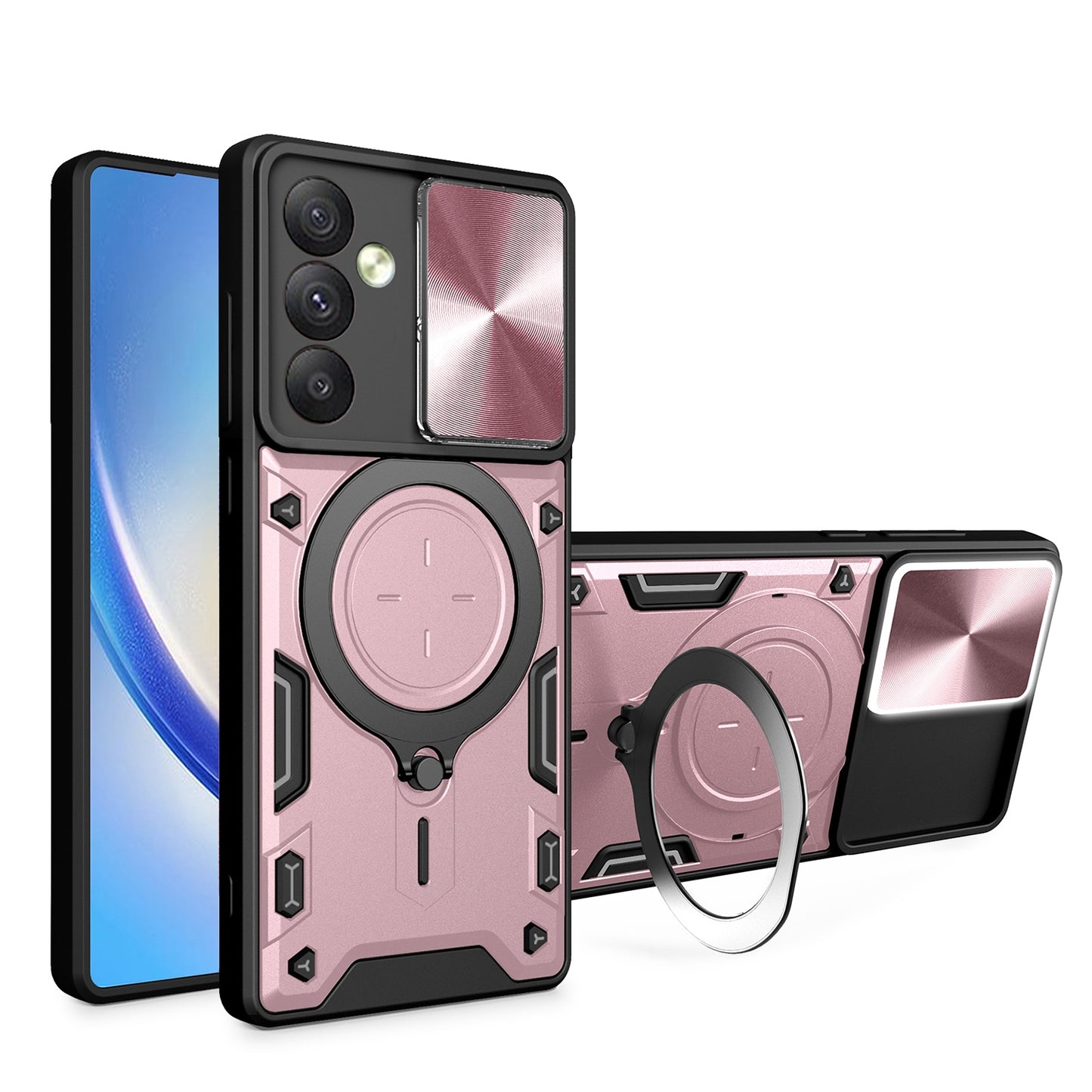 Samsung Galaxy A34 5G Magnetic Holder CD Texture Sliding Camshield Phone Case, TPU PC Shockproof Cover