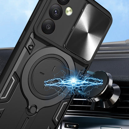 Samsung Galaxy A34 5G Magnetic Holder CD Texture Sliding Camshield Phone Case, TPU PC Shockproof Cover