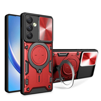 Samsung Galaxy A34 5G Magnetic Holder CD Texture Sliding Camshield Phone Case, TPU PC Shockproof Cover