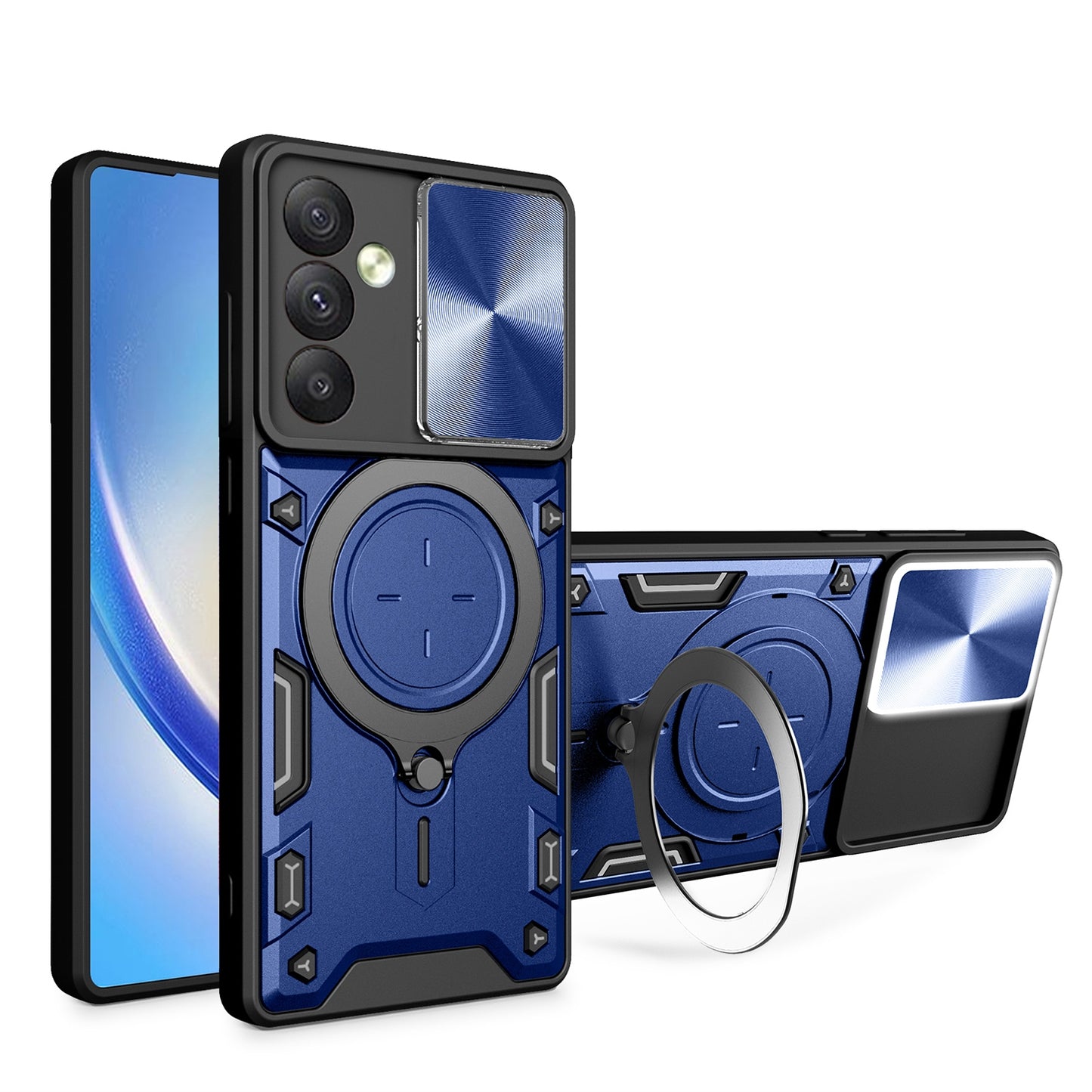 Samsung Galaxy A34 5G Magnetic Holder CD Texture Sliding Camshield Phone Case, TPU PC Shockproof Cover