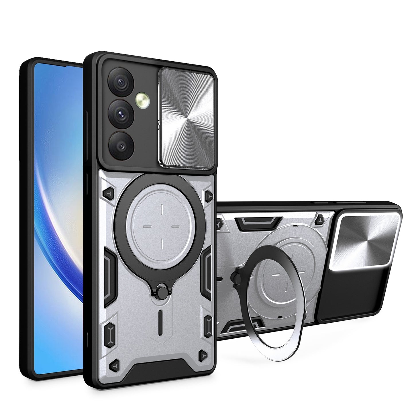 Samsung Galaxy A34 5G Magnetic Holder CD Texture Sliding Camshield Phone Case, TPU PC Shockproof Cover