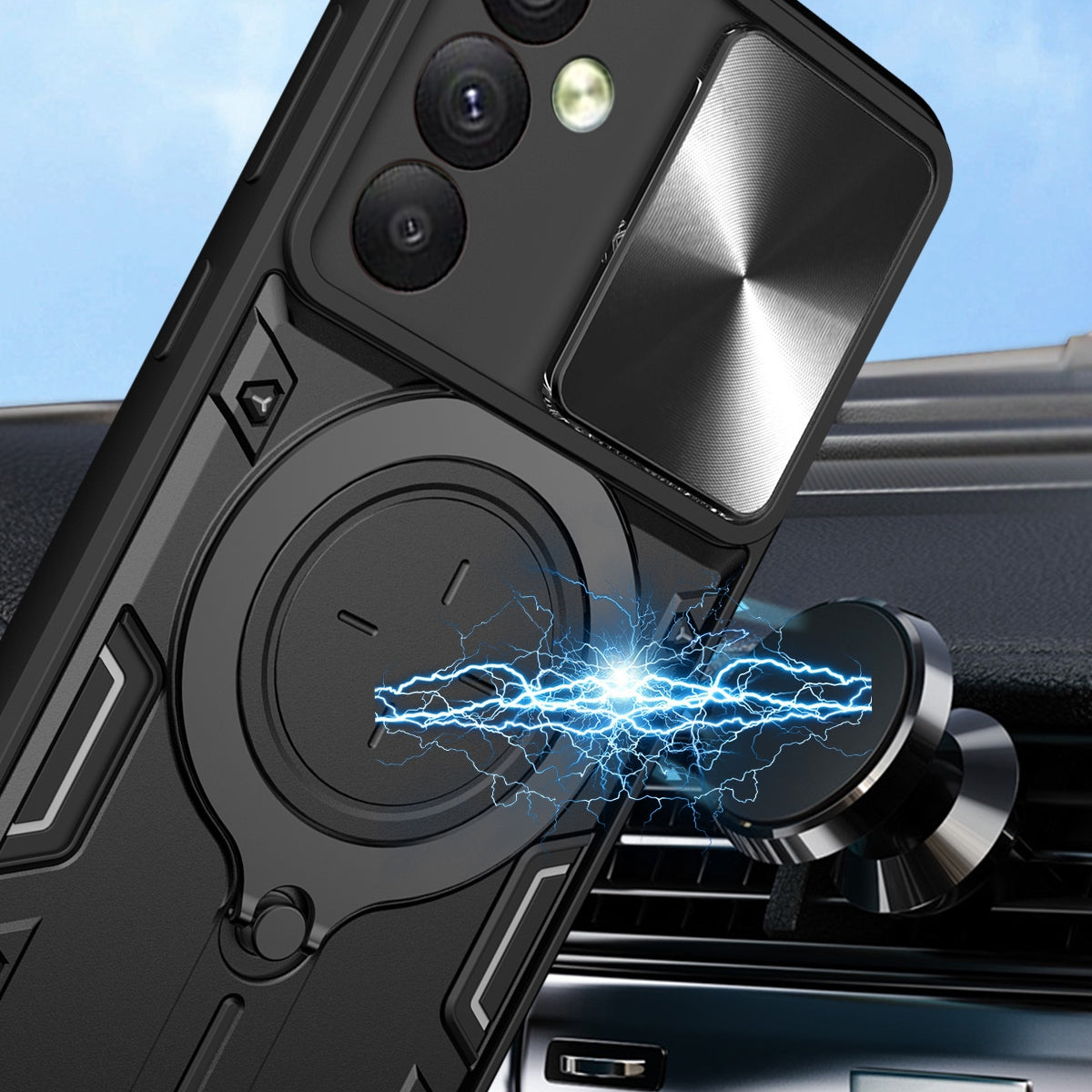 Samsung Galaxy A34 5G Magnetic Holder CD Texture Sliding Camshield Phone Case, TPU PC Shockproof Cover