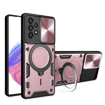 Samsung Galaxy A33 5G Magnetic Holder CD Texture Sliding Camshield Phone Case, TPU PC Shockproof Cover