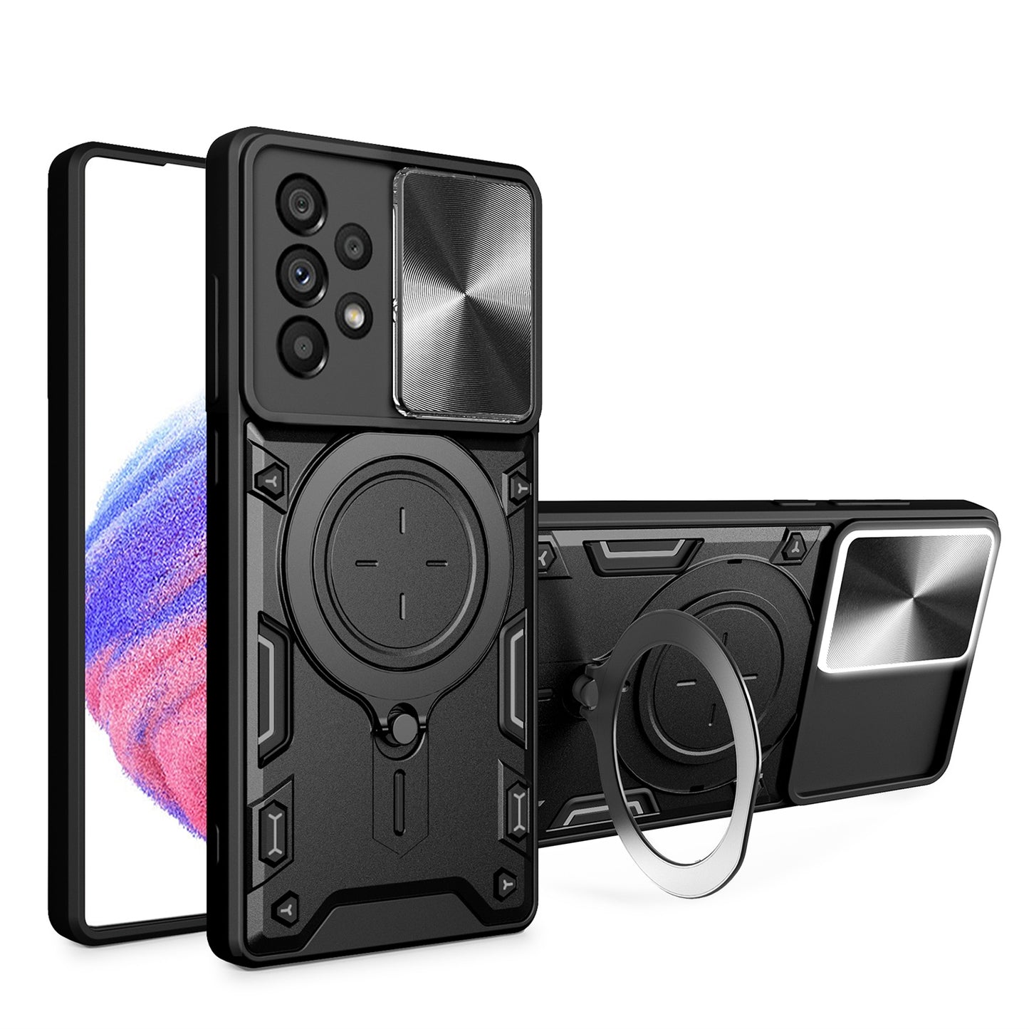 Samsung Galaxy A33 5G Magnetic Holder CD Texture Sliding Camshield Phone Case, TPU PC Shockproof Cover