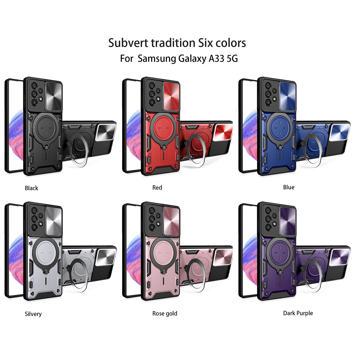 Samsung Galaxy A33 5G Magnetic Holder CD Texture Sliding Camshield Phone Case, TPU PC Shockproof Cover