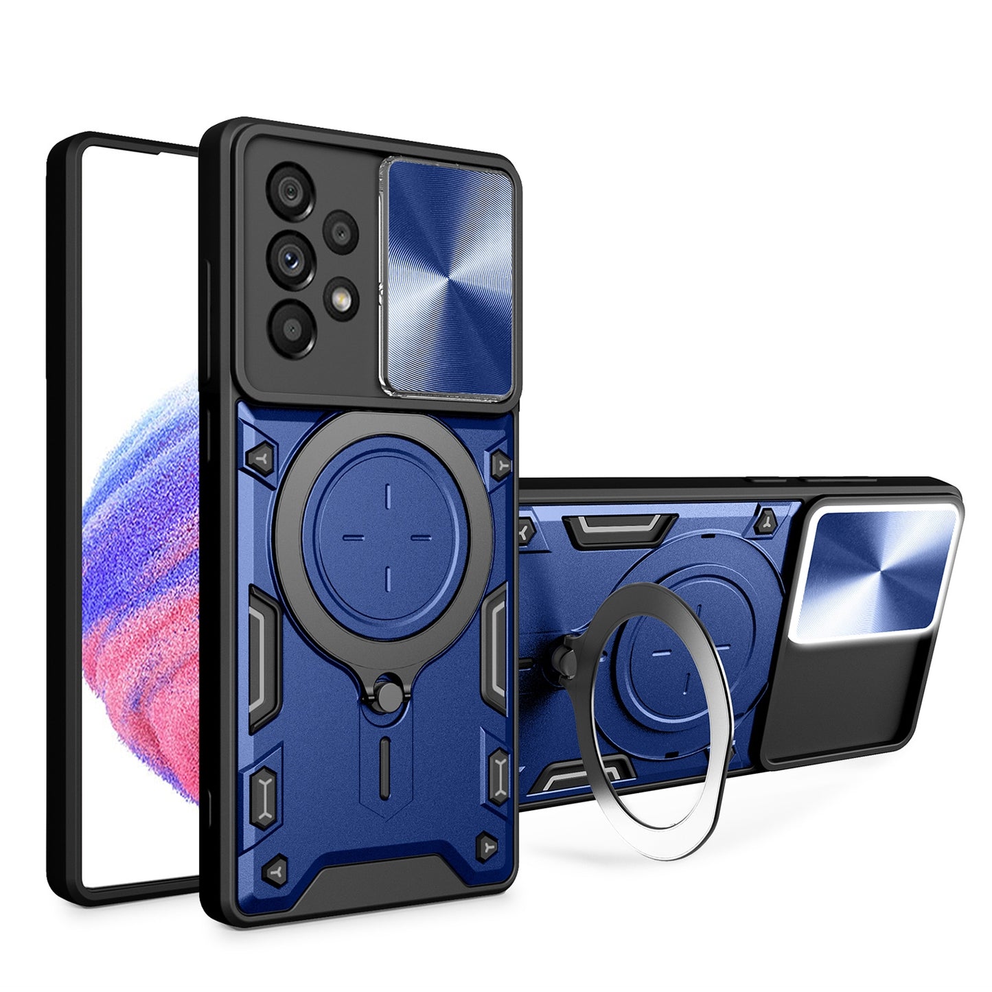 Samsung Galaxy A33 5G Magnetic Holder CD Texture Sliding Camshield Phone Case, TPU PC Shockproof Cover