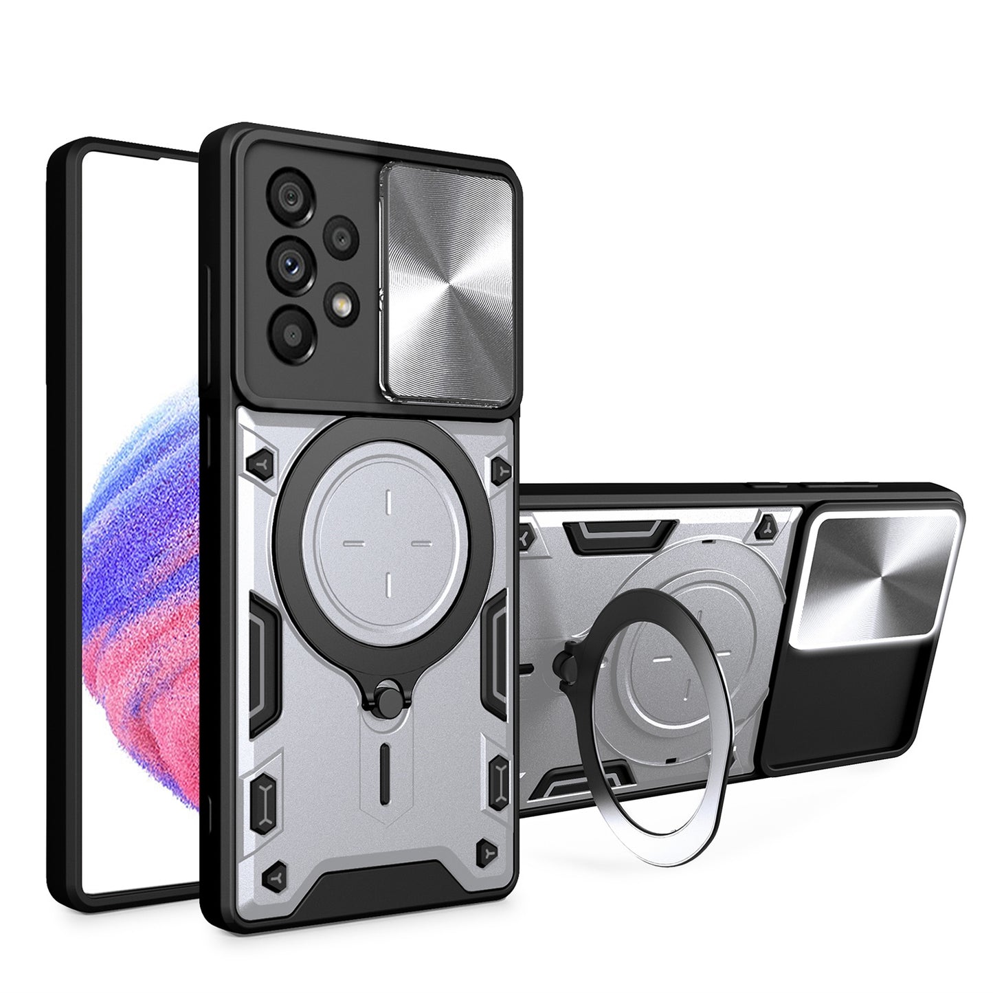 Samsung Galaxy A33 5G Magnetic Holder CD Texture Sliding Camshield Phone Case, TPU PC Shockproof Cover