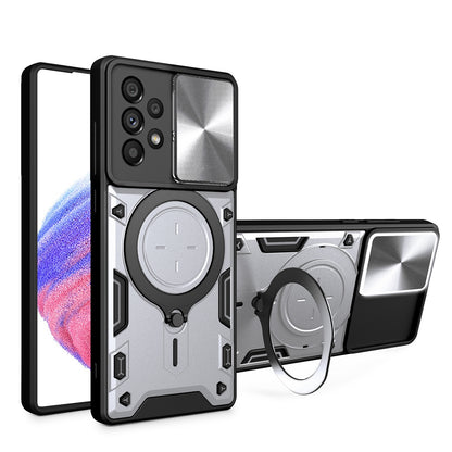 Samsung Galaxy A33 5G Magnetic Holder CD Texture Sliding Camshield Phone Case, TPU PC Shockproof Cover