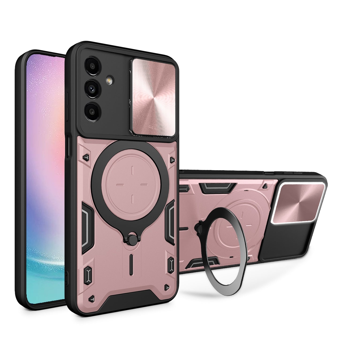 Samsung Galaxy A24 4G Magnetic Holder CD Texture Sliding Camshield Phone Case, TPU PC Shockproof Cover