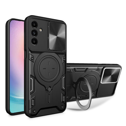 Samsung Galaxy A24 4G Magnetic Holder CD Texture Sliding Camshield Phone Case, TPU PC Shockproof Cover
