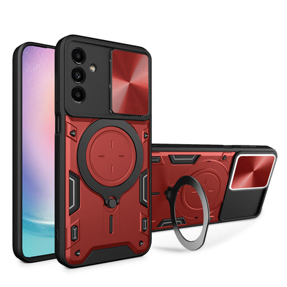 Samsung Galaxy A24 4G Magnetic Holder CD Texture Sliding Camshield Phone Case, TPU PC Shockproof Cover
