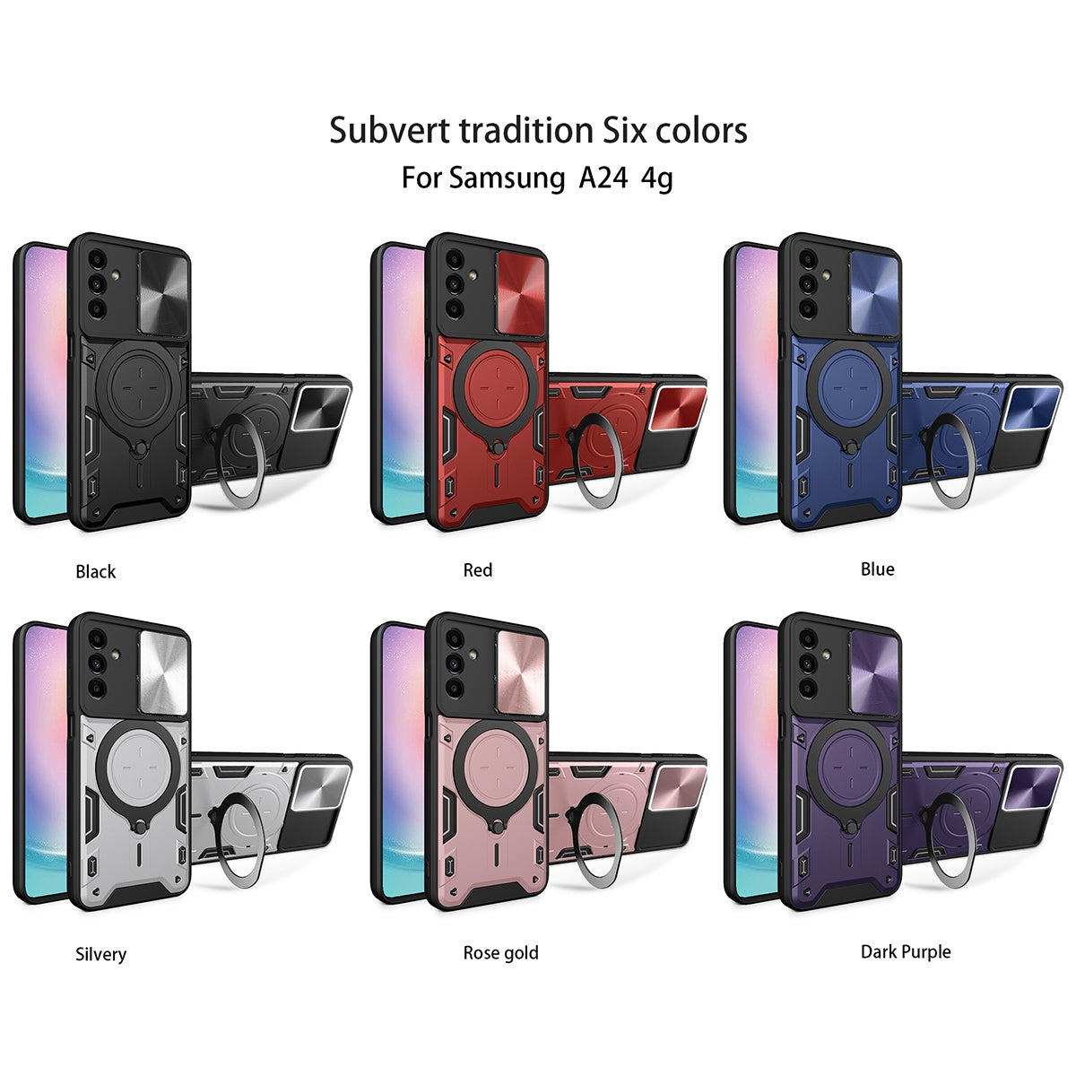 Samsung Galaxy A24 4G Magnetic Holder CD Texture Sliding Camshield Phone Case, TPU PC Shockproof Cover