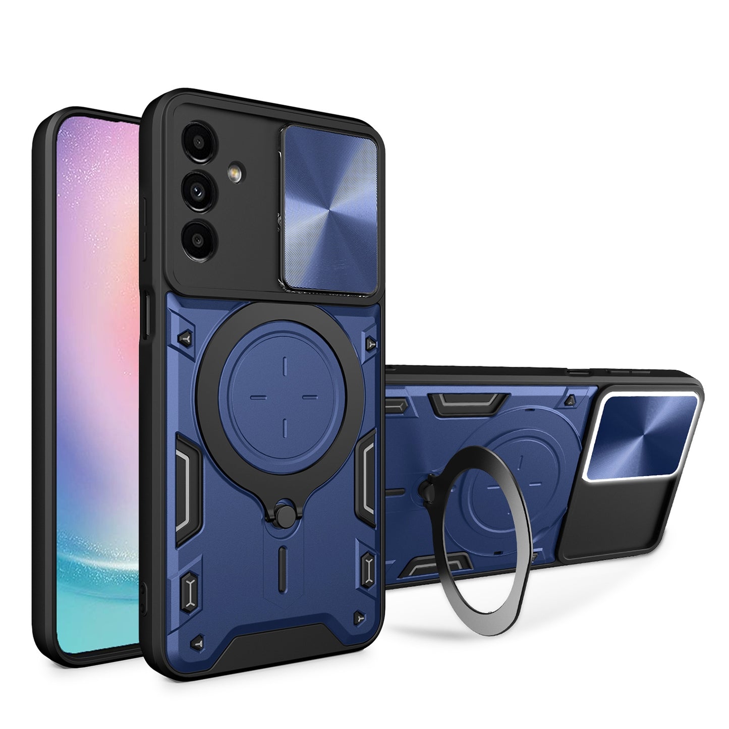 Samsung Galaxy A24 4G Magnetic Holder CD Texture Sliding Camshield Phone Case, TPU PC Shockproof Cover