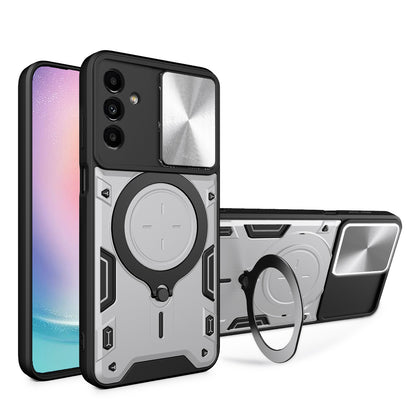 Samsung Galaxy A24 4G Magnetic Holder CD Texture Sliding Camshield Phone Case, TPU PC Shockproof Cover