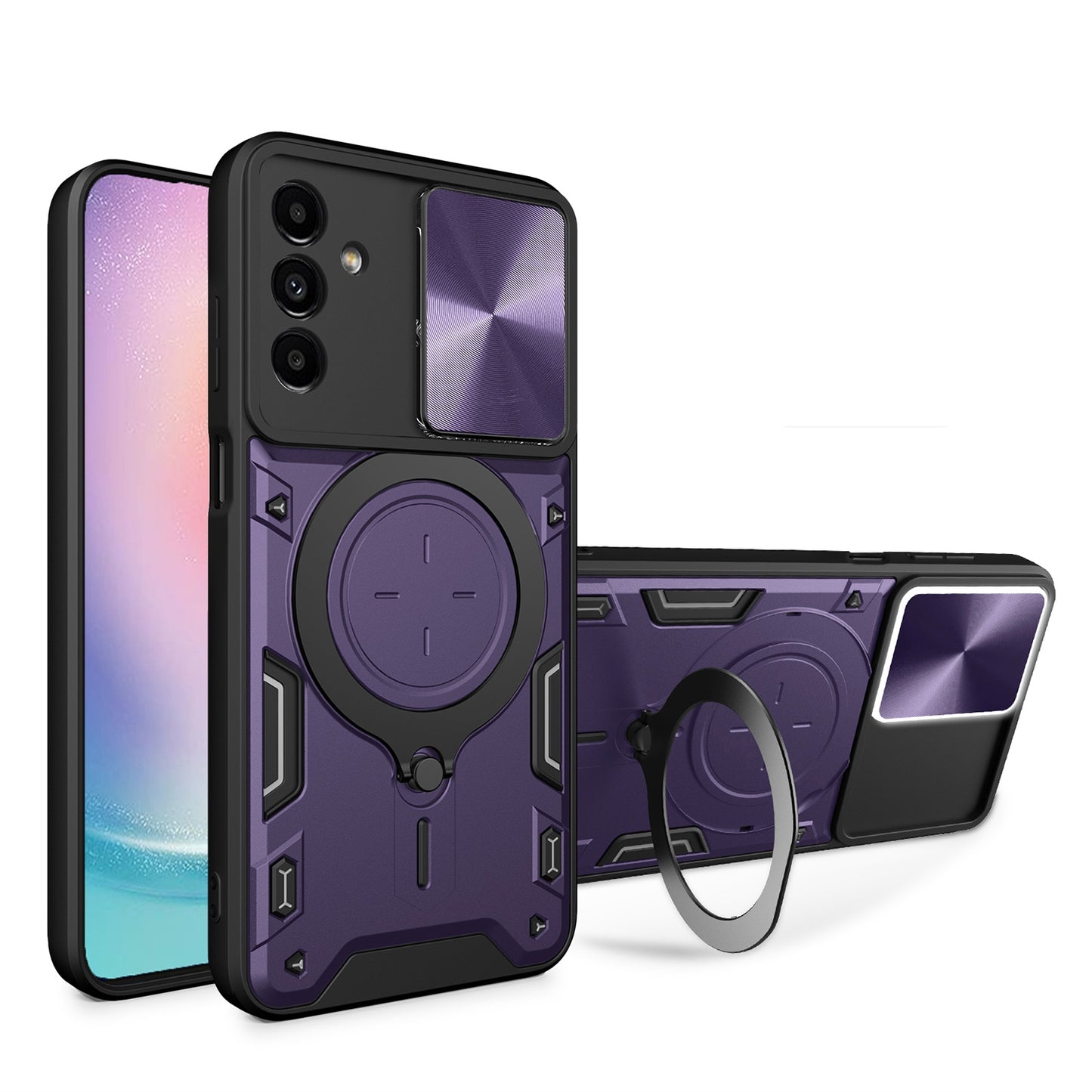 Samsung Galaxy A24 4G Magnetic Holder CD Texture Sliding Camshield Phone Case, TPU PC Shockproof Cover
