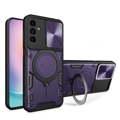 Samsung Galaxy A24 4G Magnetic Holder CD Texture Sliding Camshield Phone Case, TPU PC Shockproof Cover