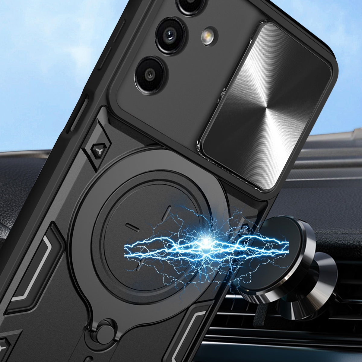 Samsung Galaxy A24 4G Magnetic Holder CD Texture Sliding Camshield Phone Case, TPU PC Shockproof Cover