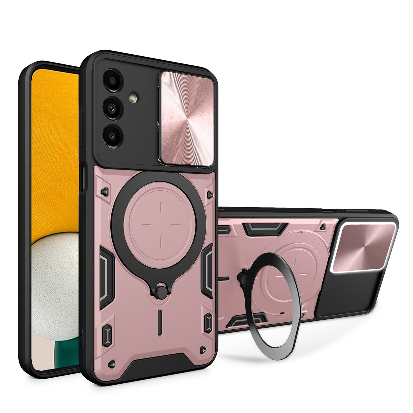 Samsung Galaxy A13 5G Magnetic Holder CD Texture Sliding Camshield Phone Case, TPU PC Shockproof Cover