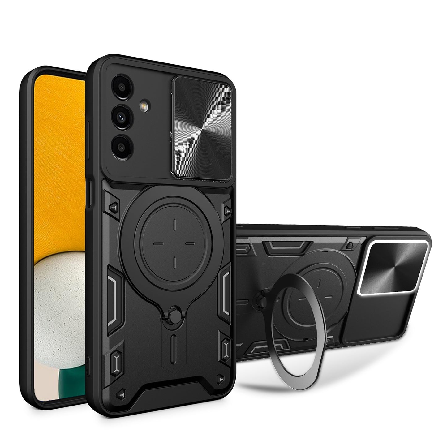 Samsung Galaxy A13 5G Magnetic Holder CD Texture Sliding Camshield Phone Case, TPU PC Shockproof Cover
