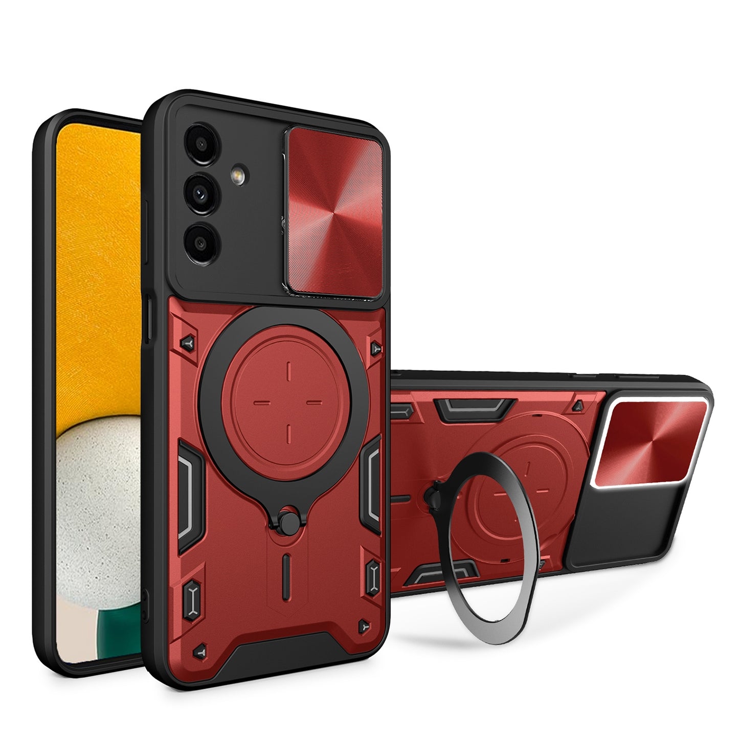 Samsung Galaxy A13 5G Magnetic Holder CD Texture Sliding Camshield Phone Case, TPU PC Shockproof Cover