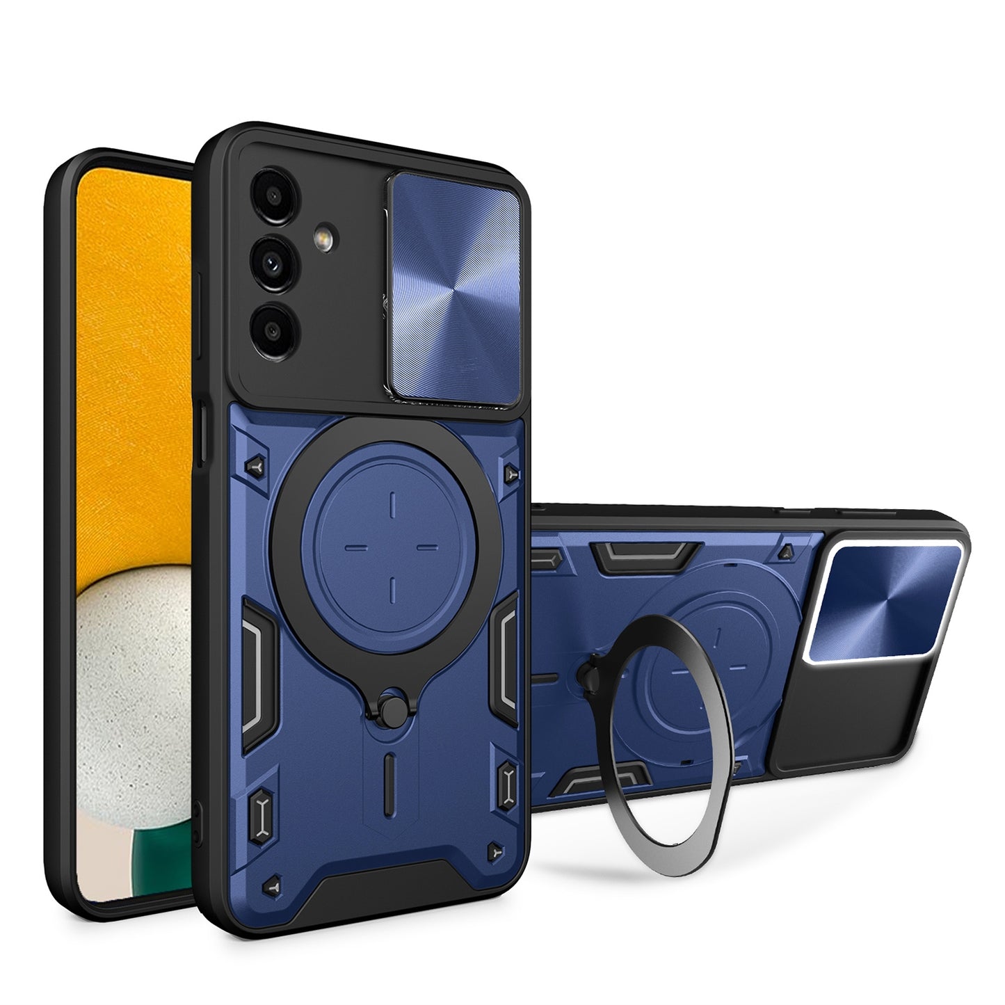 Samsung Galaxy A13 5G Magnetic Holder CD Texture Sliding Camshield Phone Case, TPU PC Shockproof Cover