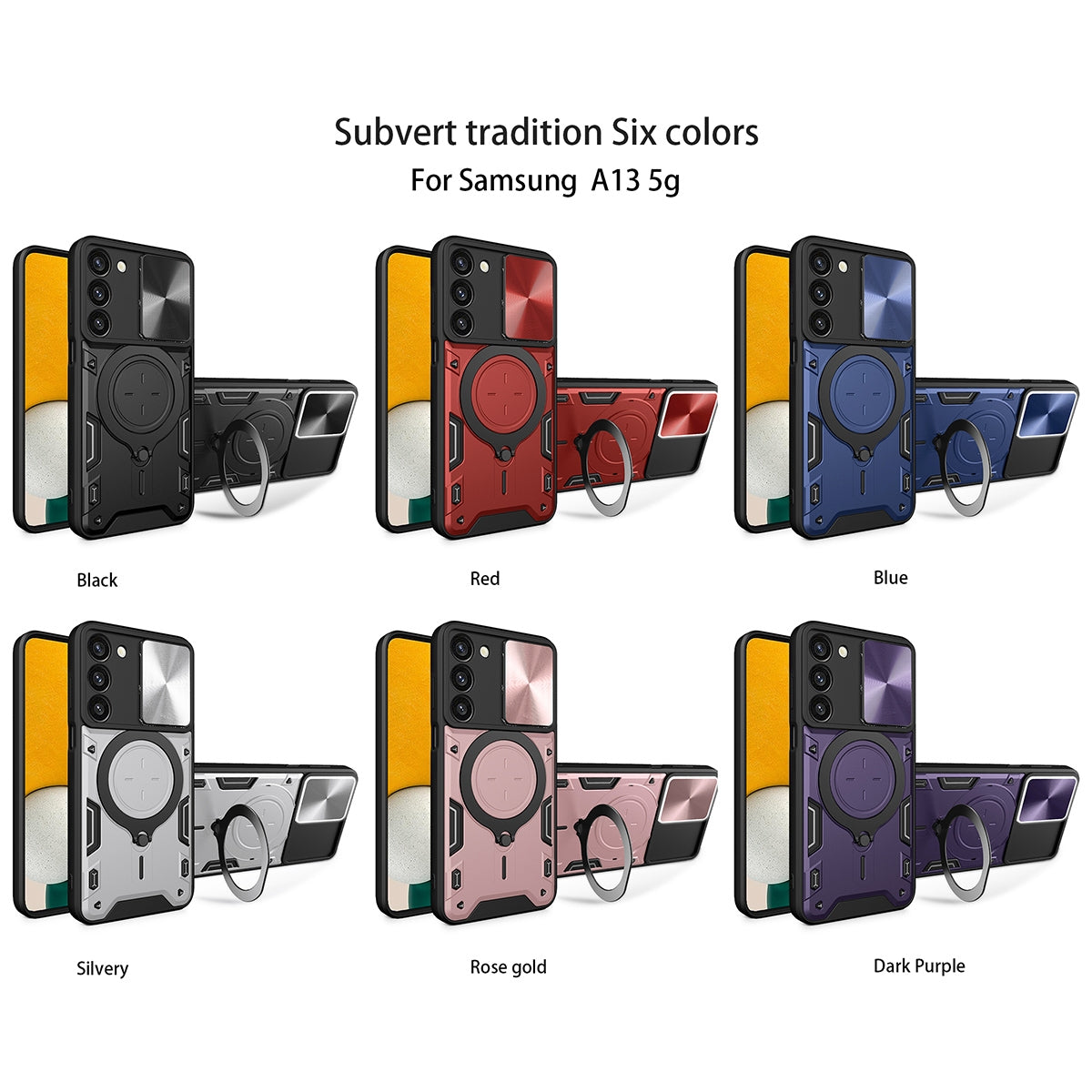 Samsung Galaxy A13 5G Magnetic Holder CD Texture Sliding Camshield Phone Case, TPU PC Shockproof Cover