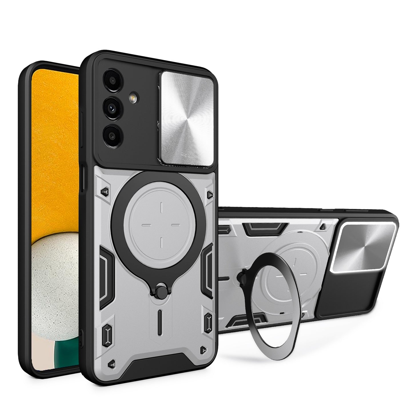 Samsung Galaxy A13 5G Magnetic Holder CD Texture Sliding Camshield Phone Case, TPU PC Shockproof Cover