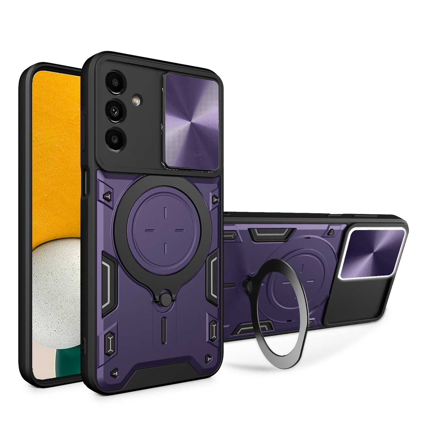 Samsung Galaxy A13 5G Magnetic Holder CD Texture Sliding Camshield Phone Case, TPU PC Shockproof Cover