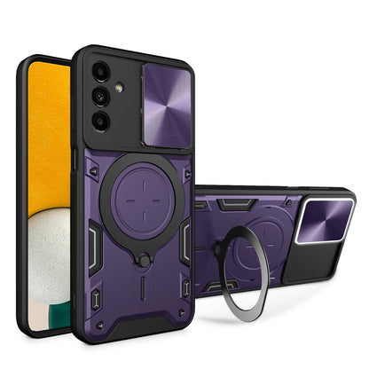 Samsung Galaxy A13 5G Magnetic Holder CD Texture Sliding Camshield Phone Case, TPU PC Shockproof Cover