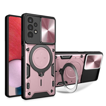 Samsung Galaxy A13 4G Magnetic Holder CD Texture Sliding Camshield Phone Case, TPU PC Shockproof Cover
