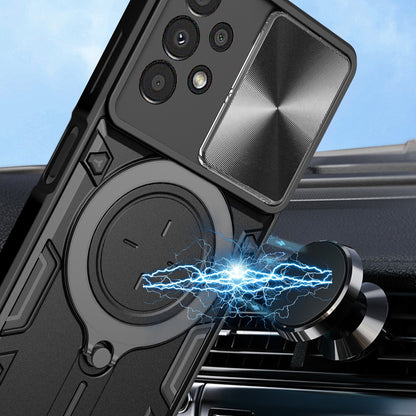 Samsung Galaxy A13 4G Magnetic Holder CD Texture Sliding Camshield Phone Case, TPU PC Shockproof Cover