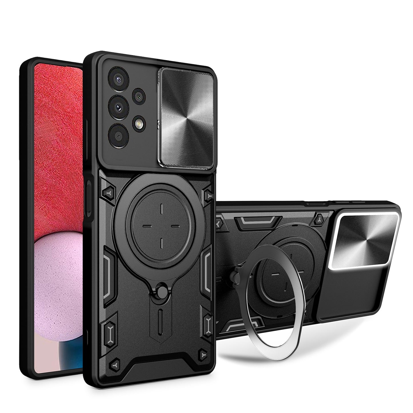 Samsung Galaxy A13 4G Magnetic Holder CD Texture Sliding Camshield Phone Case, TPU PC Shockproof Cover